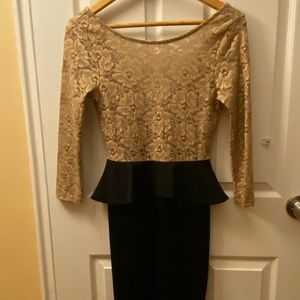 ASOS Gold Lace Embroidered Peplum Dress